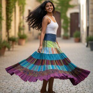 Vintage Multi Colored Broomstick Skirt